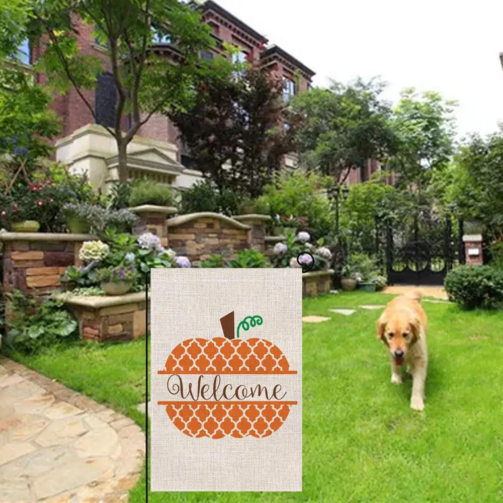 Приветствует осенние тыквы маленький сад флаг вертикальный двухсторонний