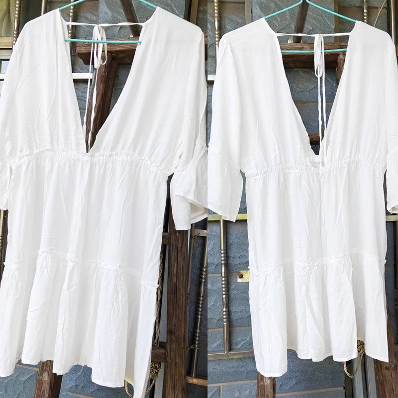 

Kaftan Sarong Beach Cover Swimsuit Dress Tunic Bikini Cotton White Up Summer Beachwear Bathing Suit Swim Fits True To Size,