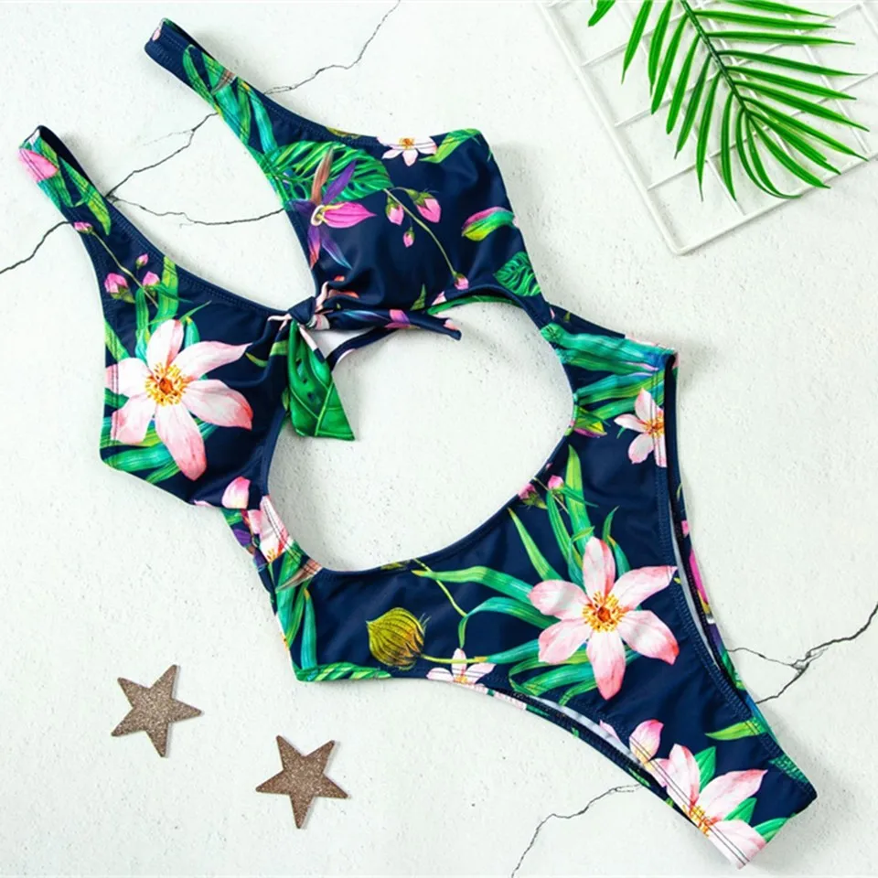 YZ772-GN Сдельный купальник женский купальный костюм с бретелькой через шею, купальник с цветочным рисунком, купальник, пляжный купальник для женщин, монокини - Цвет: YZ772-GN