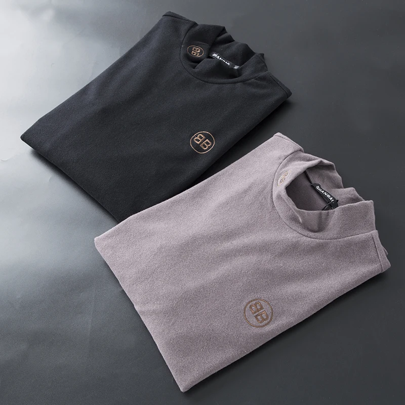 

France Designer Top Men T-shirts 2019 New Autumn USA O-neck Tshirt Embroidery Half Turtleneck Long Sleeve T Shirt 5XL 8333