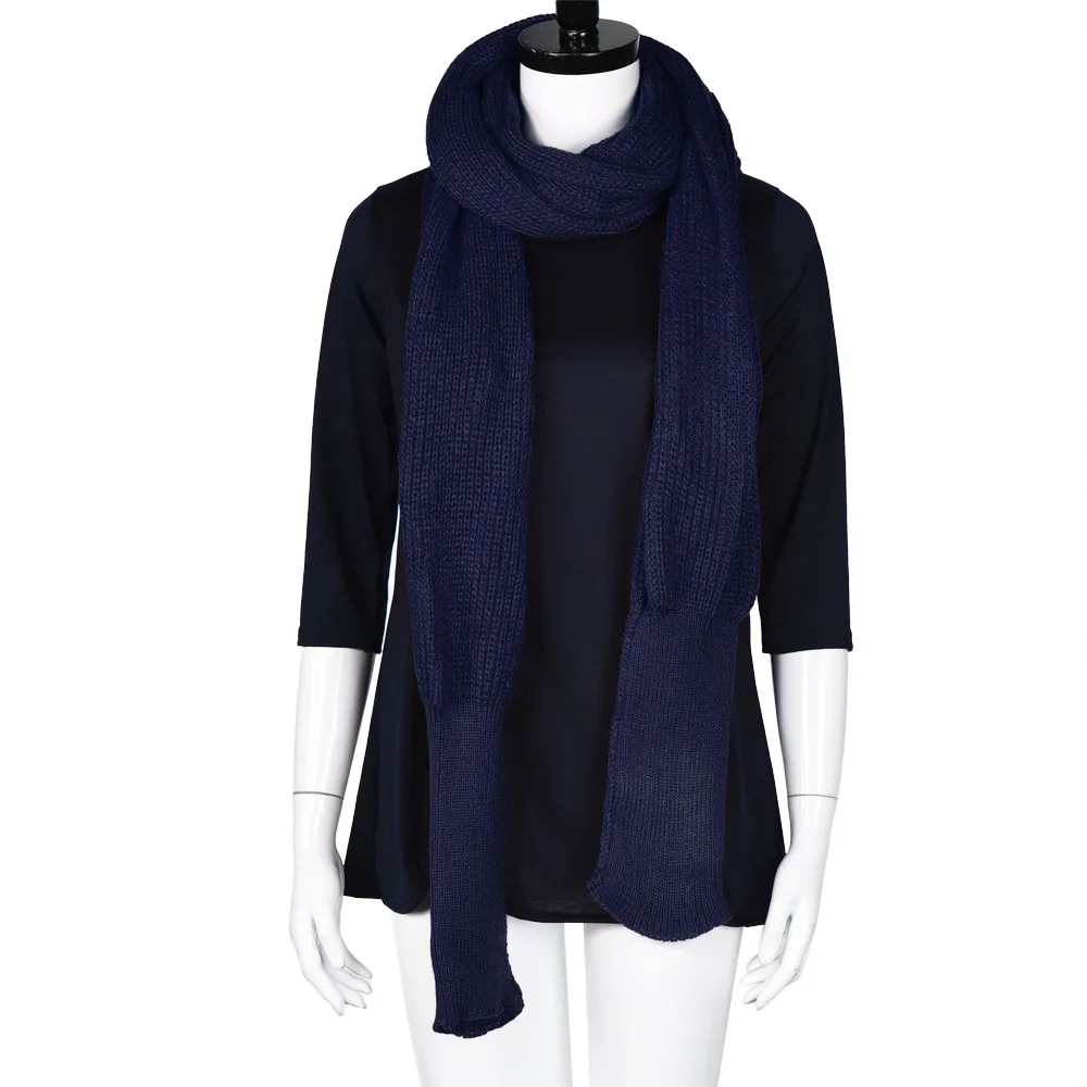 Женский Теплый вязаный шерстяной шарф с длинным рукавом однотонный кашемировый