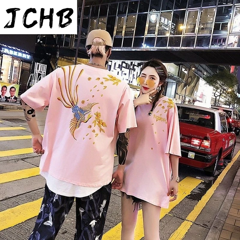 

2021 Chinese Style Graphic t Shirts Embroidery Shirts Women Tshirt Short Sleeve Oversized t Shirt Couple Clothes Ins Hip Hop Top