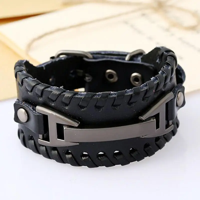 Винтажный панк кожаный браслет 2 цвета черный и коричневый модный застежка