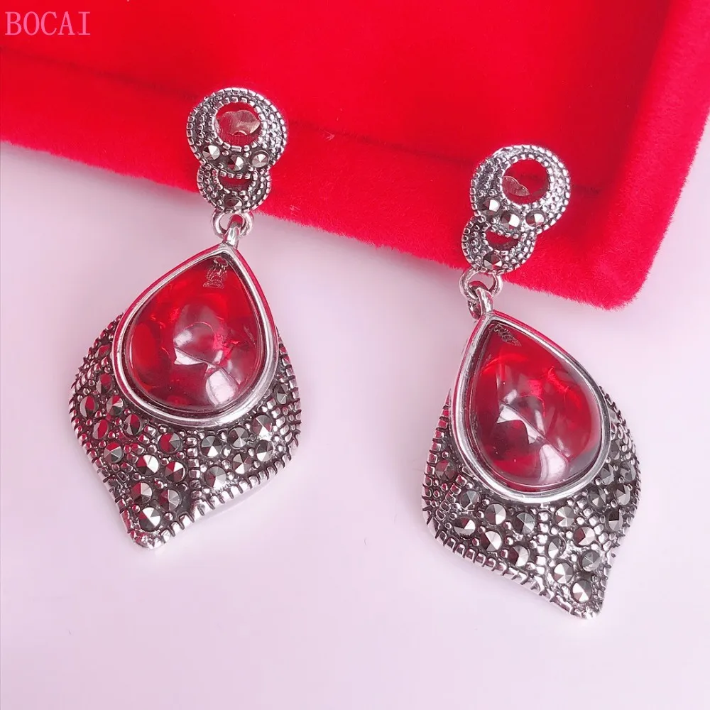 

S925 Pure Silver Earrings For Women Pop Retro Carved Earrings Women's Fashion Earrings 2020 New Fashion Jewelry