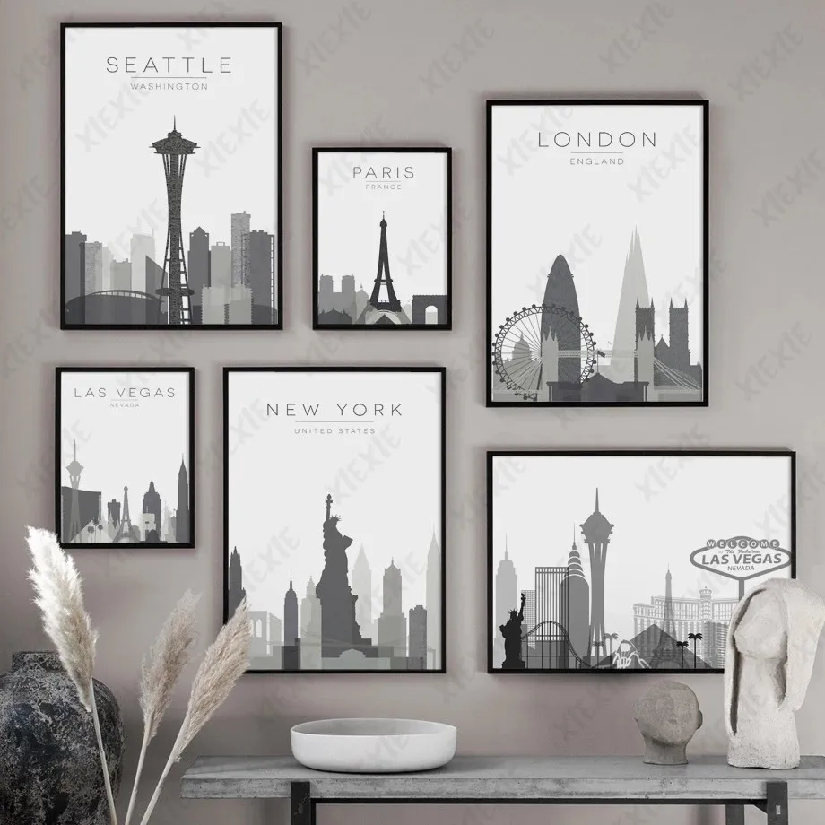 

City Landscape Canvas Painting Gray Architecture Wallpaper Modern Art Poster Craft Wallpaper Home Decoration Picture Print