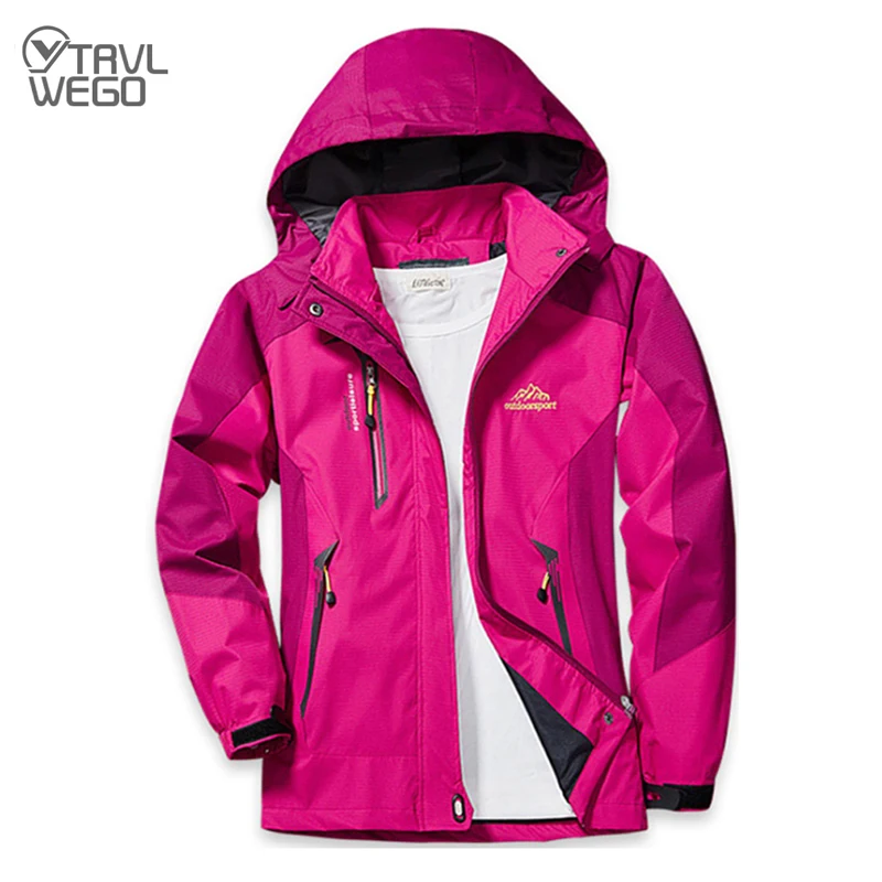 

TRVLWEGO Camping Hiking Jacket Women Autumn Outdoor Sports Coats Climbing Trekking Windbreaker Travel Waterproof Purple Rosy