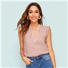 SHEIN модный топ с v-образным вырезом и кружевной отделкой, элегантный топ с v-образным вырезом и стоячим воротником, летние женские топы и блузки без рукавов
