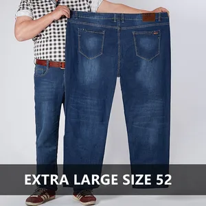 Classic Stretch Jeans Men Oversized Plus Size Big Denim Male Loose Elastic Pants 44 46 48 50 52 High in USA (United States)