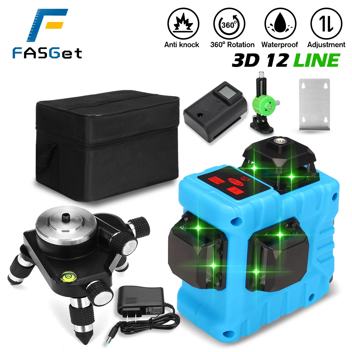 

FASGet 110V~~220V 12 Lines 3D Laser Level Level Self-Leveling 360 Horizontal And Vertical Cross Super Powerful Green Laser Level