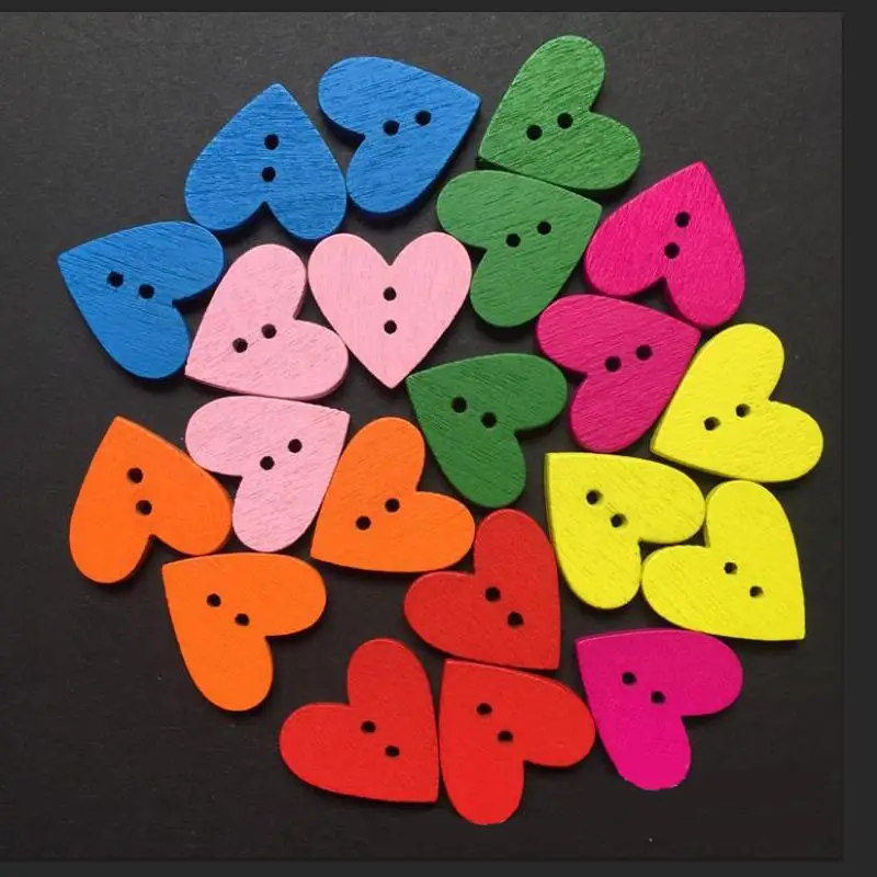 100 шт Случайные Смешанные декоративные пуговицы в форме сердца милые двойные
