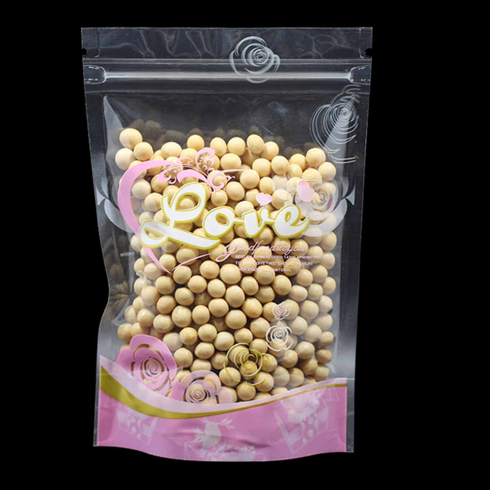 

300Pcs/Lot Stand Up Clear / Pink Zip Lock Dried Food Storage Pouched Bags Doypack Self Seal Zip Top Tea Coffee Nuts Package Bag