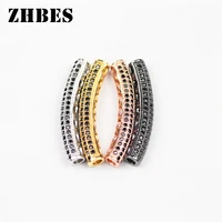 black zircon metal long bending tube spacers balls cz bending cylinder loose beads for jewelry bracelet making diy copper