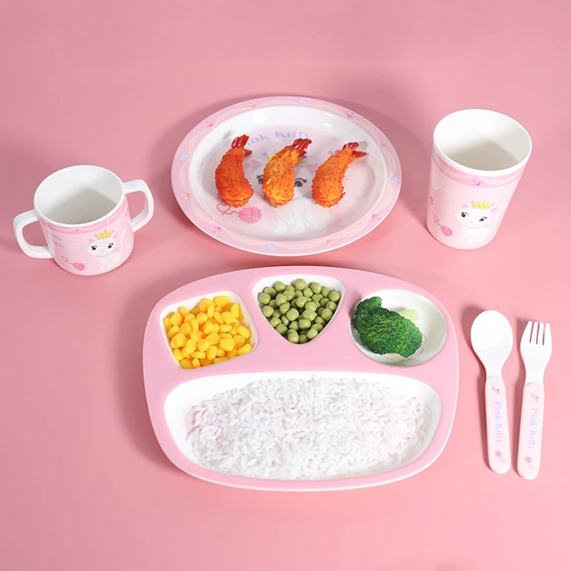 Креативная детская тарелка с рисунком кота и животного набор ложек чашка
