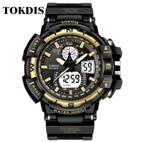 tokdis top luxury brand mens watch outdoor sports waterproof watch dual display multifunction digital watch relogio masculino