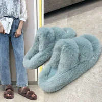 mr co fluffy home slippers women faux fur slippers cozy furry slides open toe slip on soft slippers house floor plush warm shoes