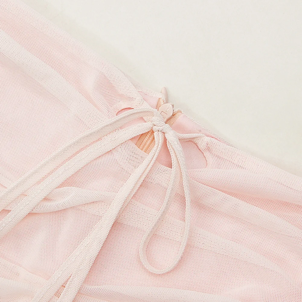 

BacklakeGirls Square Collar Ruffle Long Sleeve Mesh Sexy Cocktail Dress Women Black Pink Mini Bodycon Pleated Ruched Club Dress