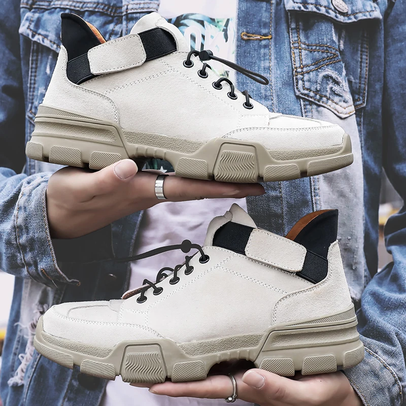 Мужские кроссовки из натуральной кожи белые удобные брендовая рабочая обувь в