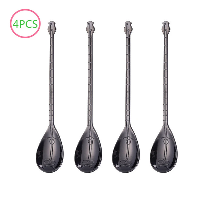 long black spoon Креативный Гитарный комплект кофейных ложек из нержавеющей стали, десертная ложка для мороженого, чайные ложки, кофейные аксессуары, столовые приборы, инструменты для питья - Цвет: long black spoon