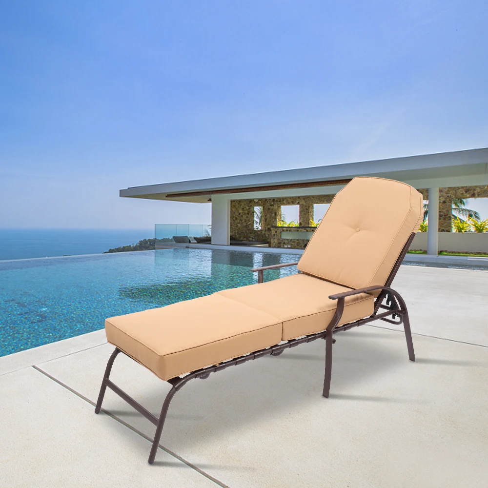 Adjustable Backrest With 5 Positions Uv-resistant Cushions Beige[us-depot]