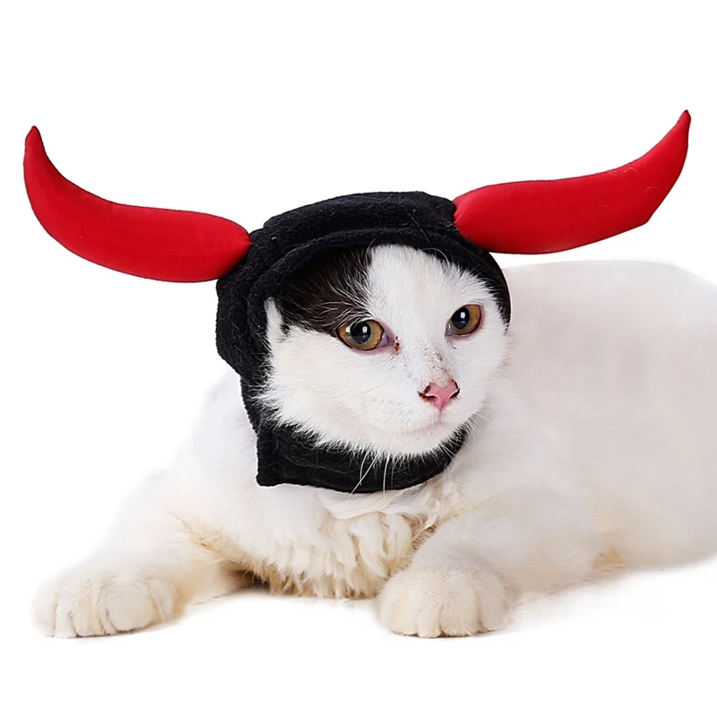 

New Christmas Decoration Cat Dog Horns Hat Bull Devil Pet Head Cover Teddy Puppy Kitten Horn Turnover Hat Turban Pet Product