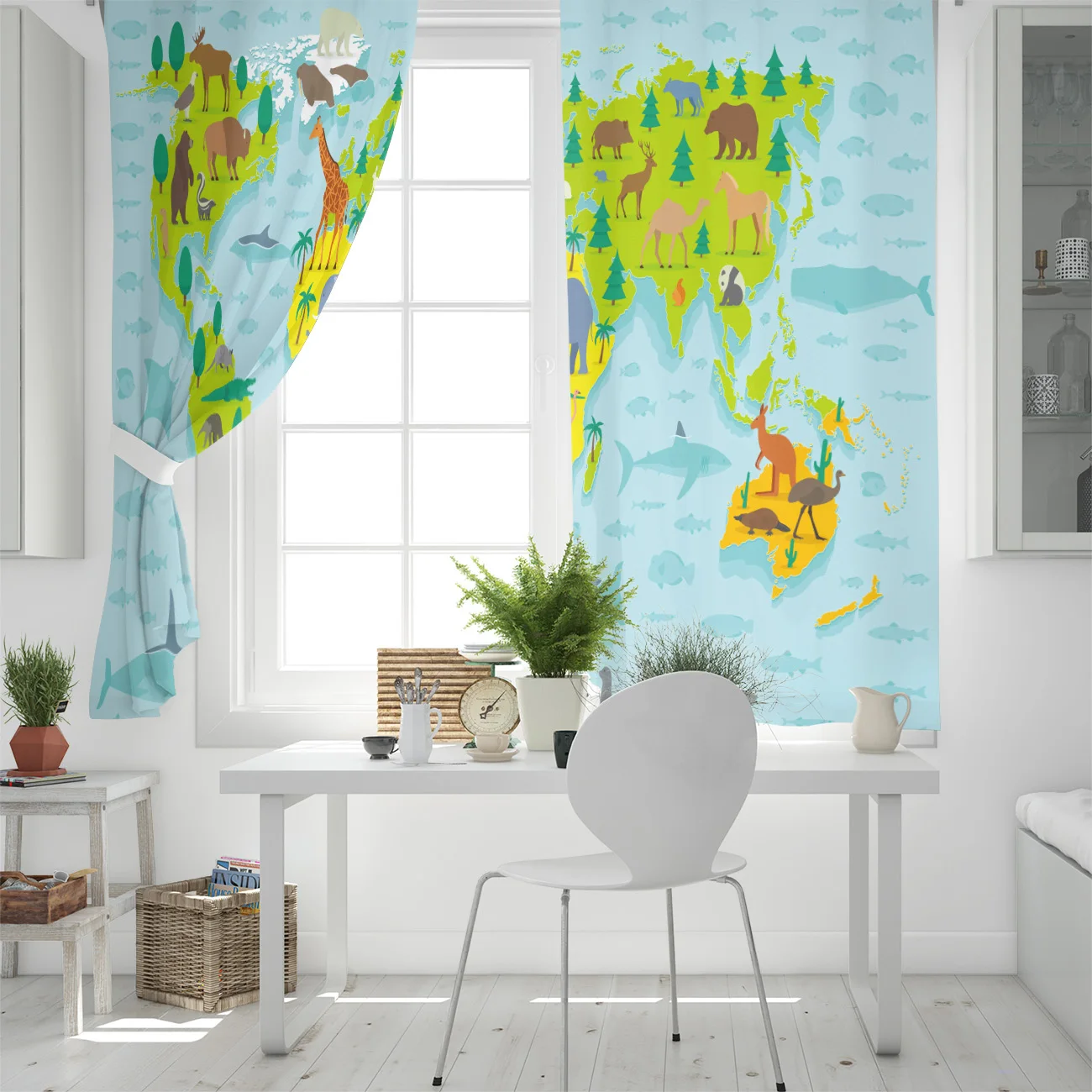 Оконные шторы с мультяшными животными занавески для гостиной декоративные