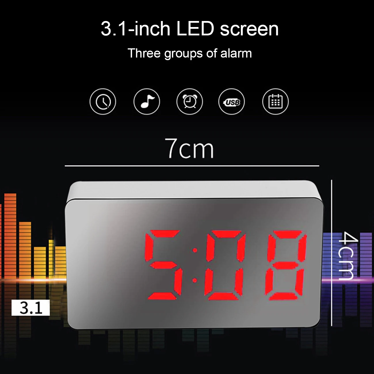 LED Digital Mirror Alarm Clock Mini Clock Multifunctional Snooze Display Time Night LCD Light Table Desktop USB 5v/No Battery