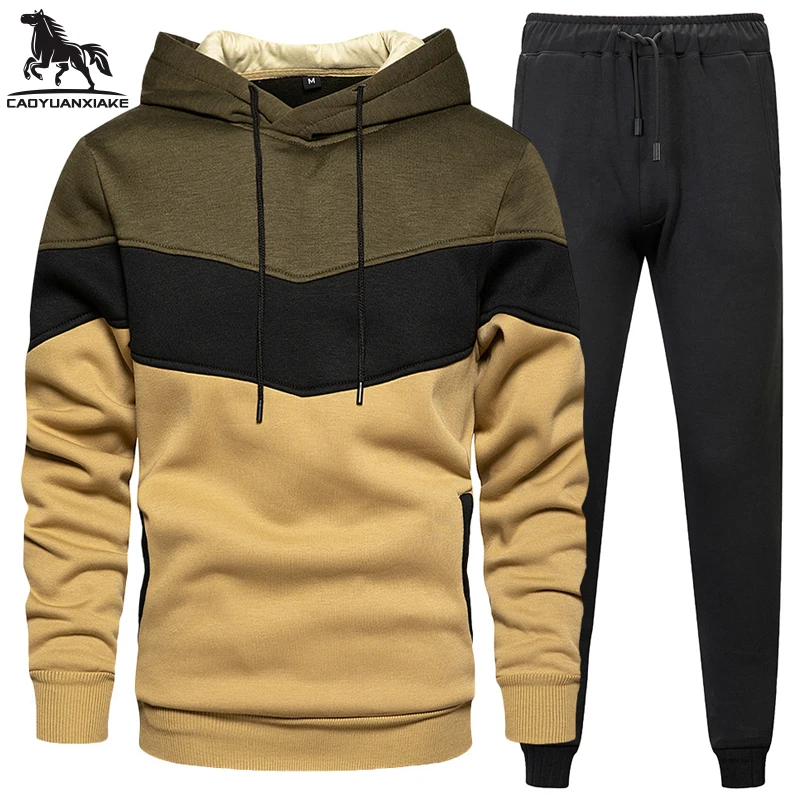 

Tracksuit men Set Splicing Men's Hooded 2 pieces Sets Spring Autumn New youth casual Clothing Fitness Tracksuits Set Y90 S-2XL