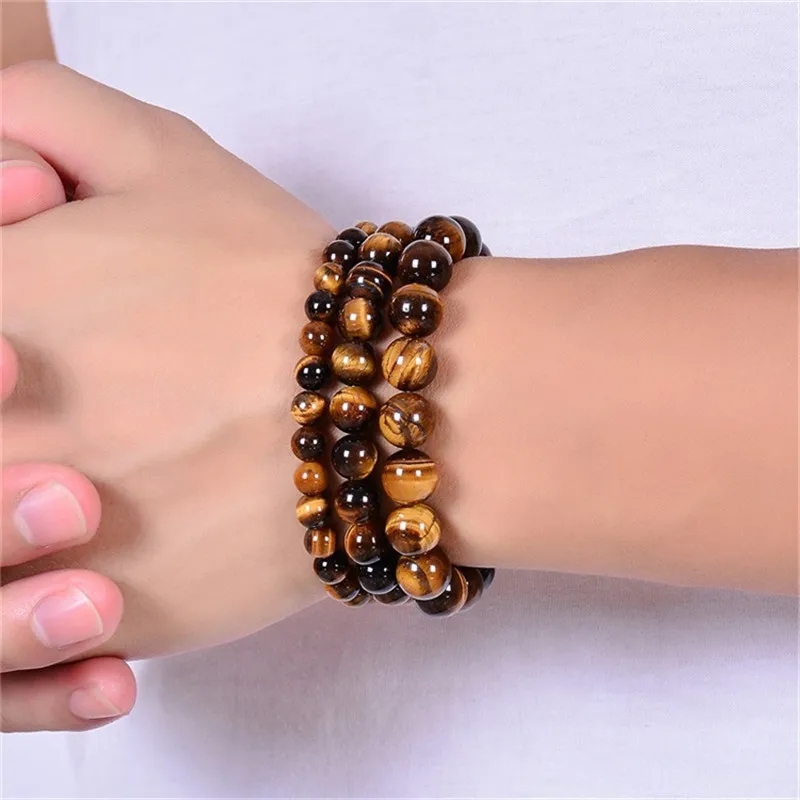 4-20 mm Tiger Eye Bracelet for Men Women Natural Stone Tiger Eye Beads Bracelet Elastic Yoga Chakra Healing Energy Jewelry Gifts