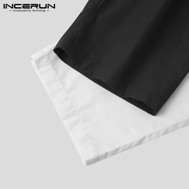 

Man Buttons Personality Suspenders INCERUN Men Leisure Jumpsuits Long Sleeve Lapel Neck Overalls Fashion Patchwork Cargo Rompers