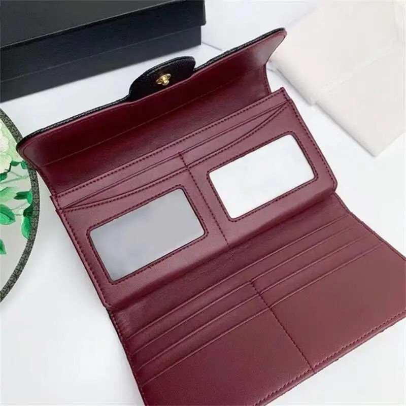 

Luxury Hight Quality Business Card Holder Genuine Leather Credit Card Holder Women purse flap hasp Pocket Long folding Wallet