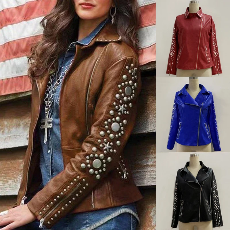

Autumn And Winter Women's Temperament Locomotive Style Short Ladies Pu Jacket Hot Drilling Zipper Small Jacket Female S-5xl