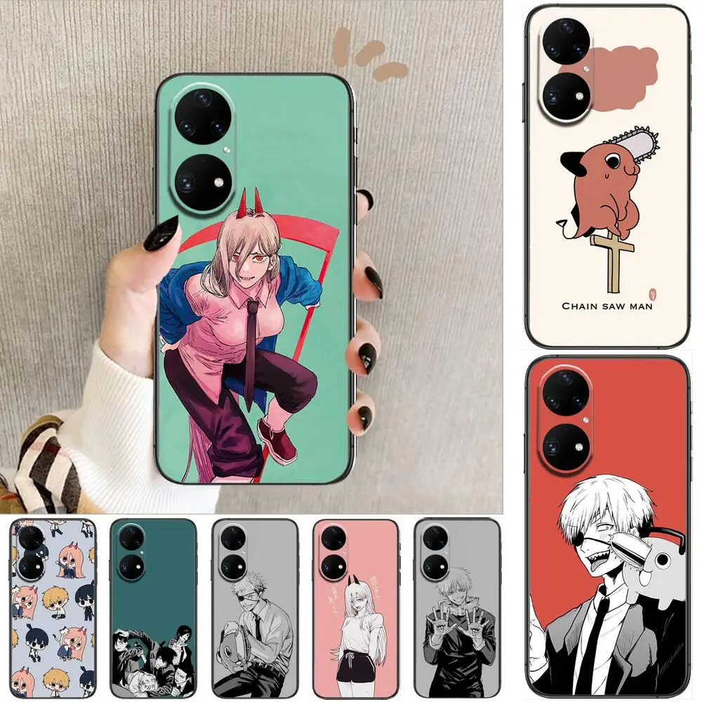 

anime Chainsaw Man Phone Case For Huawei p50 P40 p30 P20 10 9 8 Lite E Pro Plus Black Etui Coque Painting Hoesjes comic fas