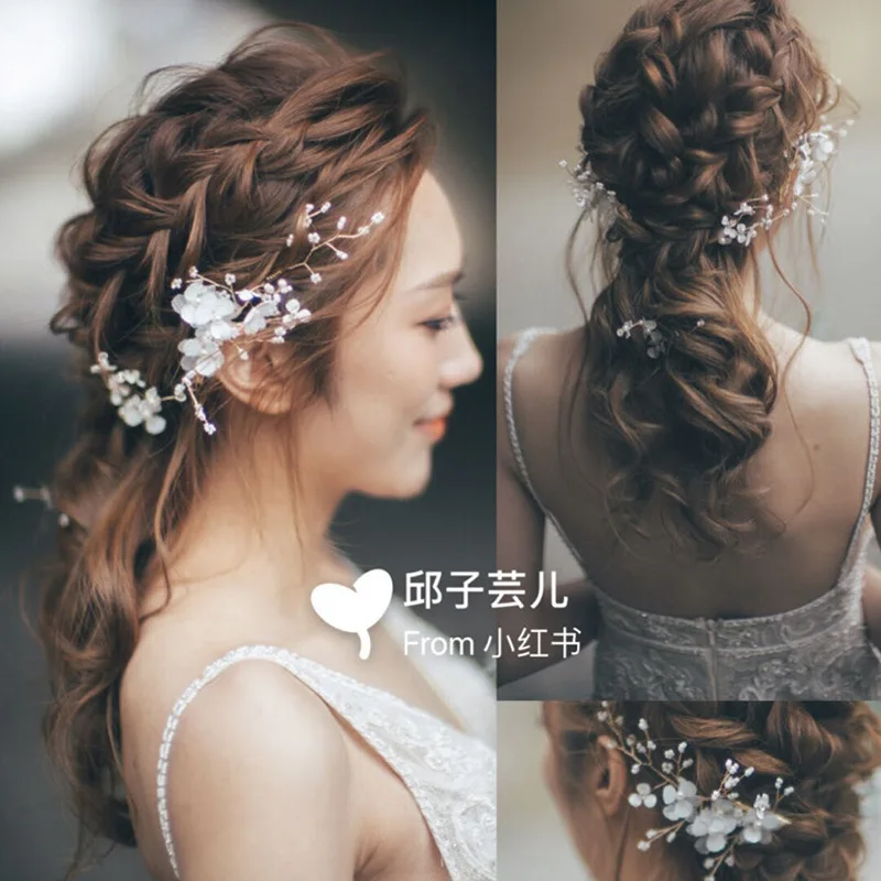 Заколка для волос с белыми цветами и жемчужинами аксессуары подружки невесты