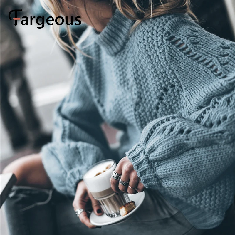 Женский трикотажный пуловер свободный однотонный джемпер с вырезами Осень-зима |