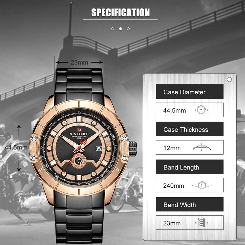Часы NAVIFORCE мужские модные кварцевые водонепроницаемые из нержавеющей стали |
