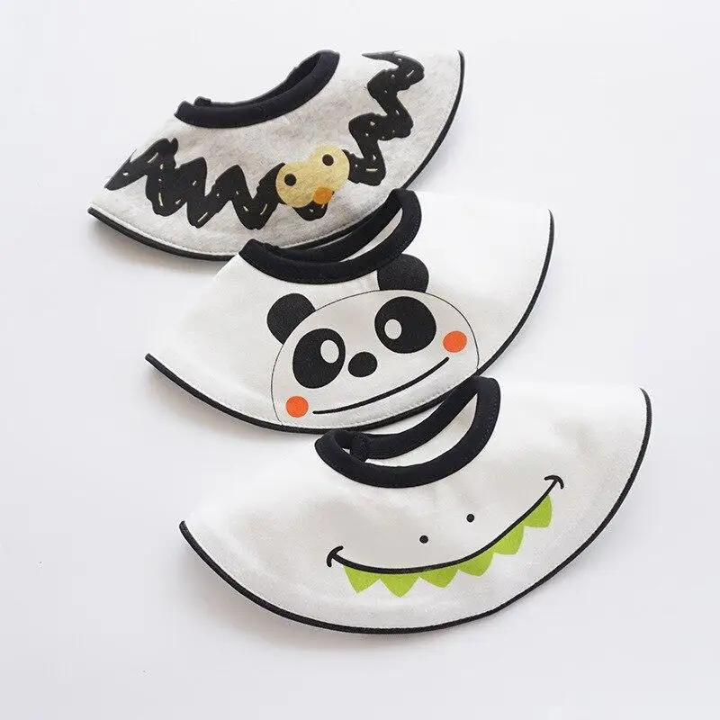 

Baby Round Bibs Cotton Cartoon Print Panda Style Saliva Towel 360 Degree Rotating Fake Collar Infant Boys Girls Feeding Aprons