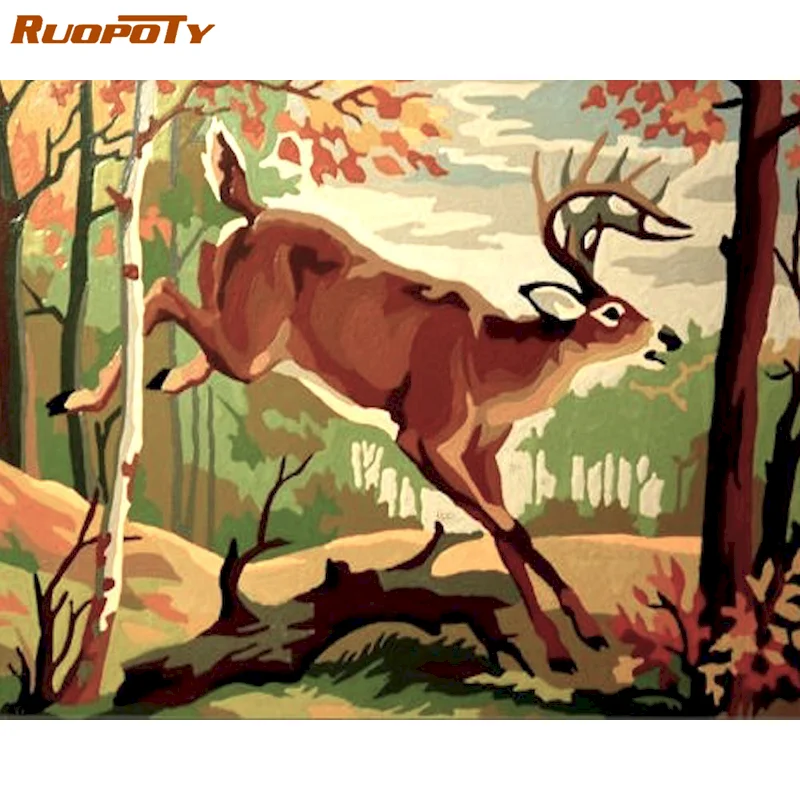 

Deer Frame Coloring By Numbers Animals Kits Wall Art Unique Gift Hand Painted Picture By Numbers City For Living Room