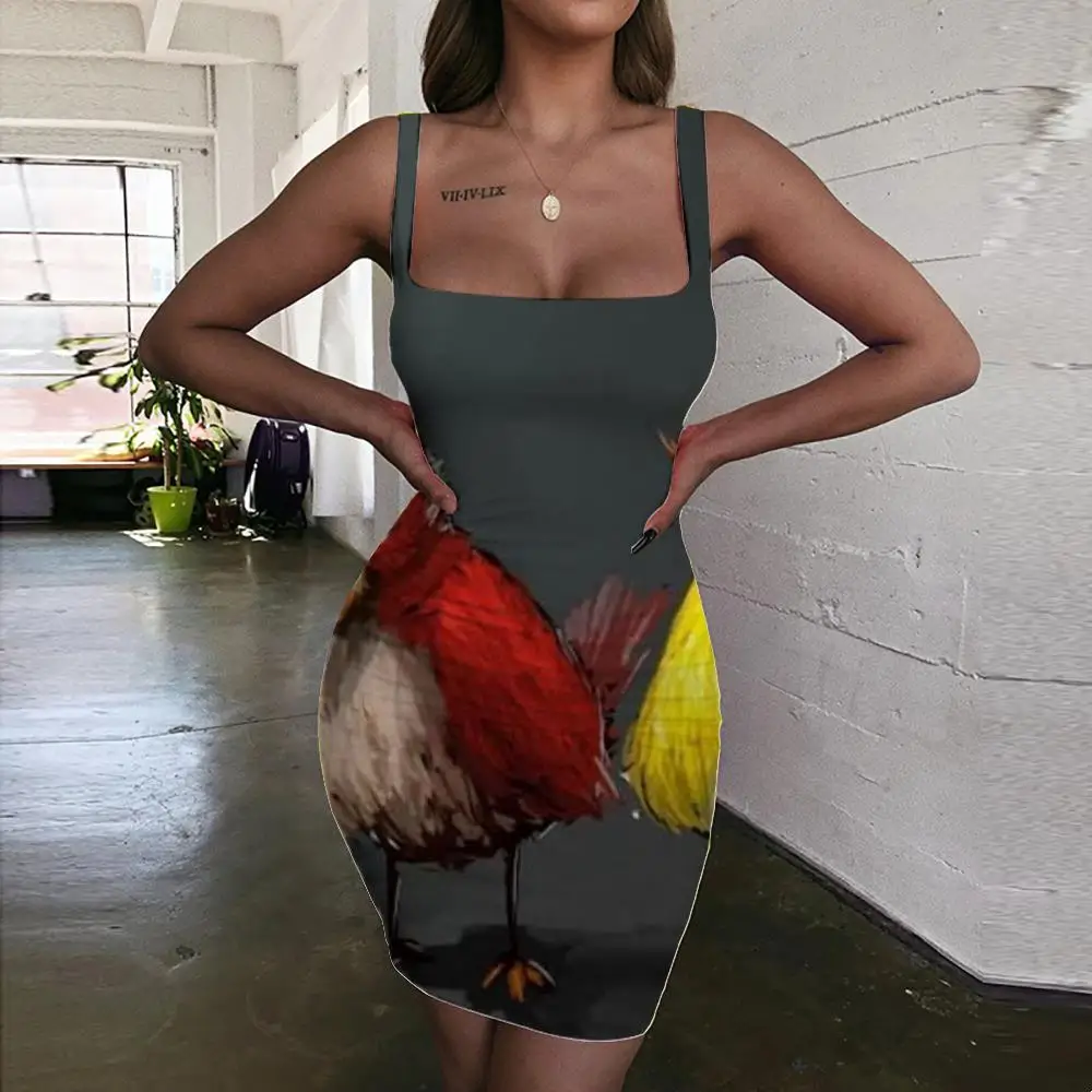 

KYKU Brand Animal Dresses Women Chick Bodycon Dress Graffiti Halter Sleeveless Painting Sundress Womens Clothing Party Beach