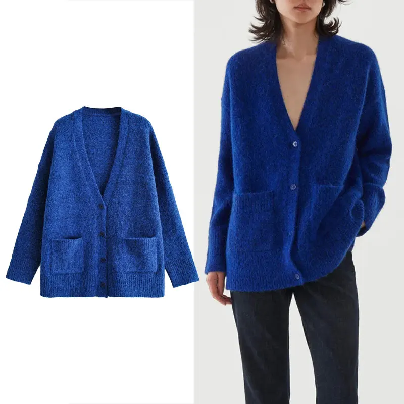 

Za Women Cardigans Coat 2022 Spring Autumn Knitted Cardigan Long Sleeve Sweater Female Outerwear Vintage Buttons Cardigan Tops