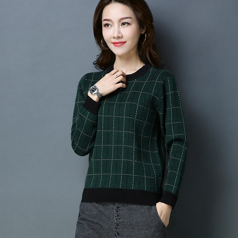 

New Elegant Fashion Women autumn/winter pullover ethnic style large size plaid knitted top bottoming shirt