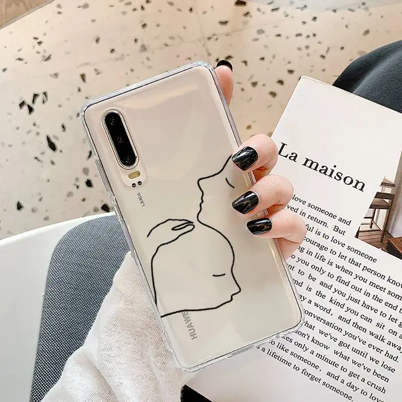 

Women's simple lines beauty Phone Case Transparent for Samsung A71 S9 10 20 HUAWEI p30 40 honor 10i 8x xiaomi note 8 Pro 10t 11