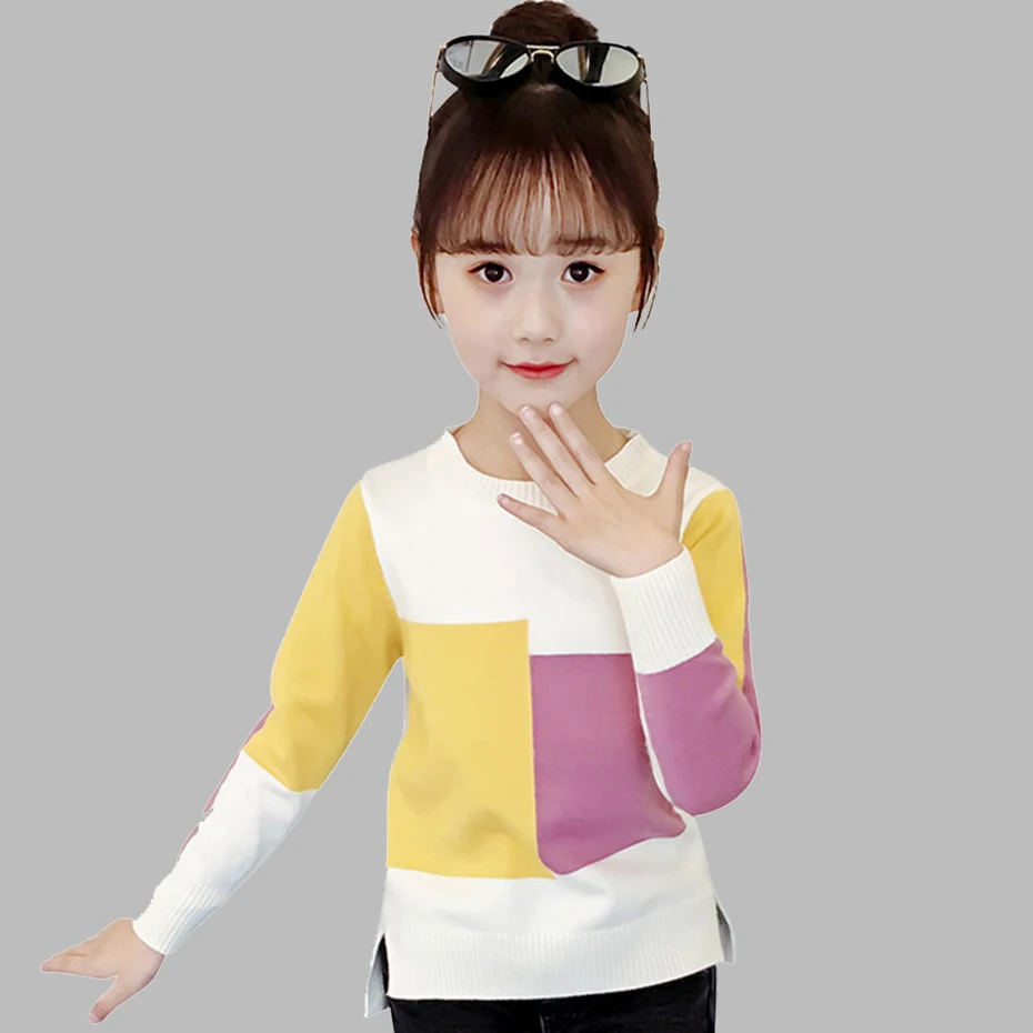 Свитера для девочек свитер в стиле пэчворк детский вязаный пуловер Осенняя