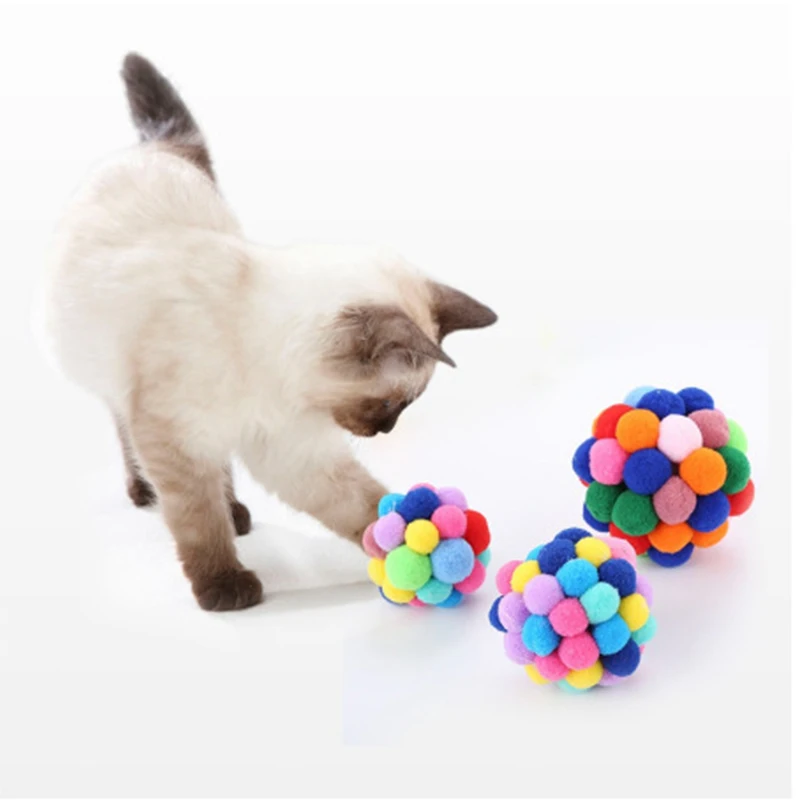 

Funny Pet Cat Toy Colorful Handmade Bouncy Ball Kitten Plush Bell Ball Cat Chew Teeth Cleaning Toys Interactive Pet Supplies
