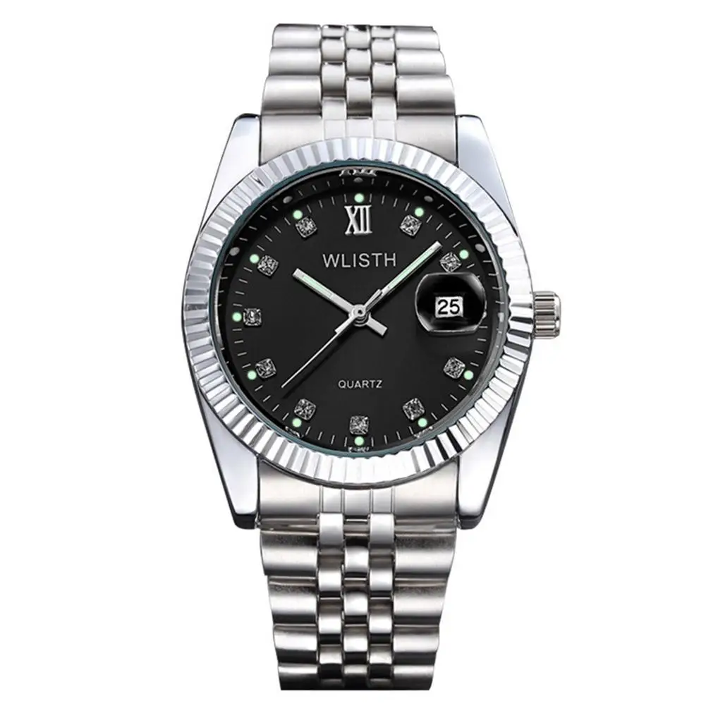 

Men Women Watches Stainless Steel Waterproof Luminous Rhinestone Analog Display Quartz Watch Female Male Luxury Bracelet Watch