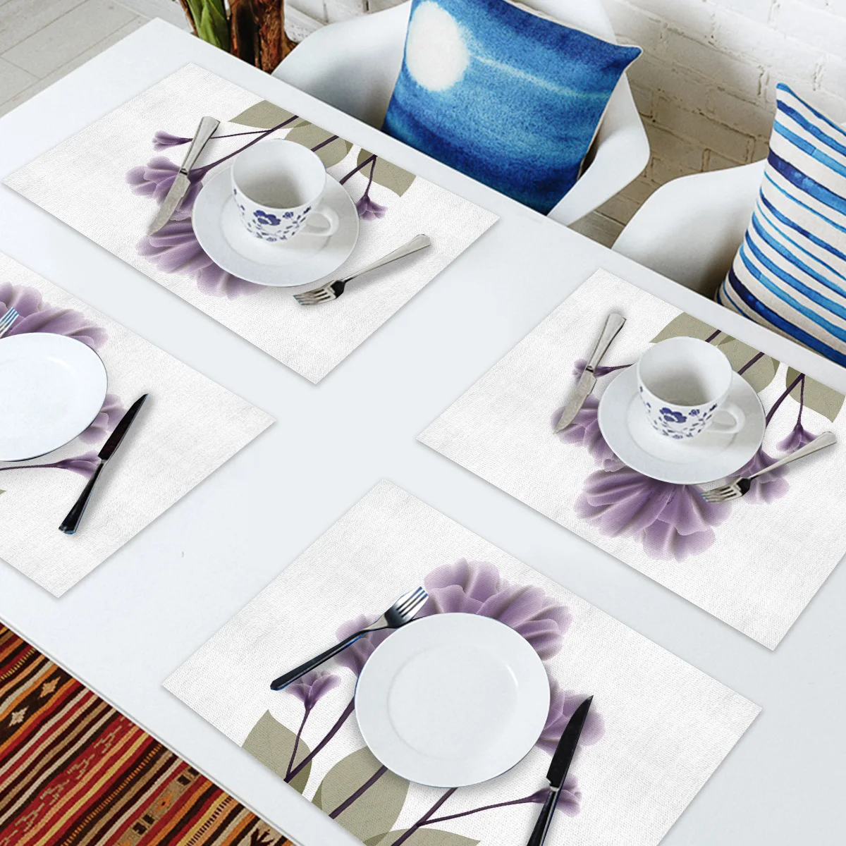 4 6 штук в партии комплект Коврики на стол Fowers фиолетового цвета с художественной