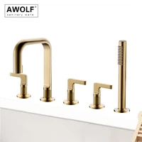 solid brass brushed gold bathroom bathtub shower faucet black 3 handle 5 hole hot and cold mixer water tap ml8111