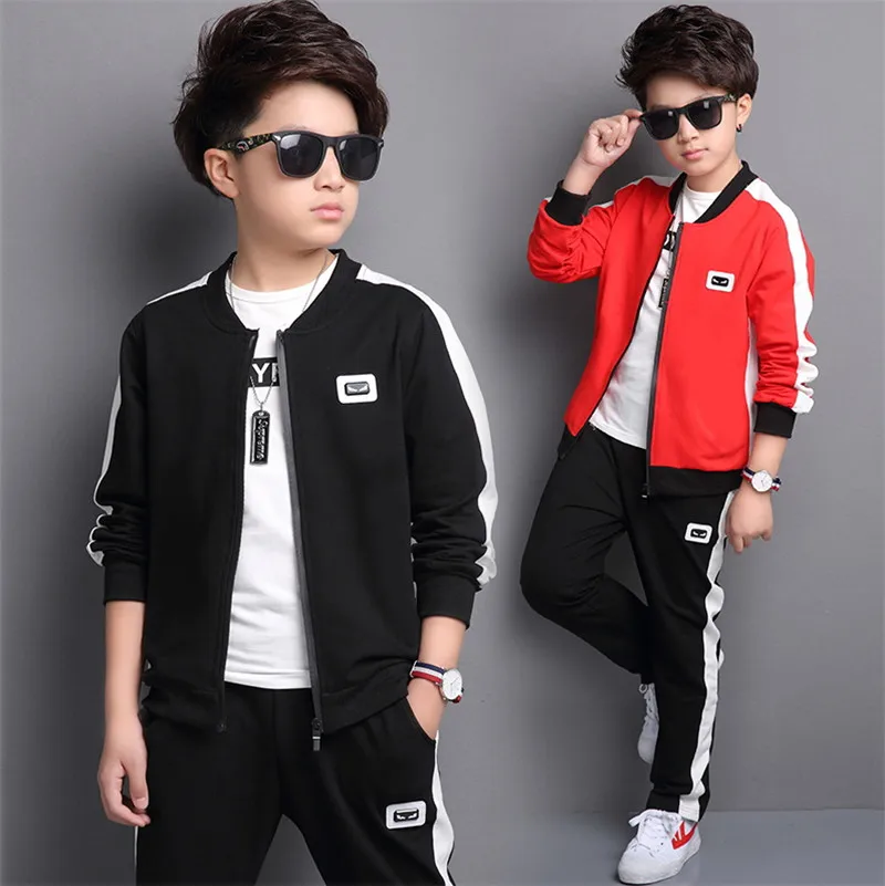 Модная Осенняя куртка для мальчиков-подростков + штаны комплект детской одежды
