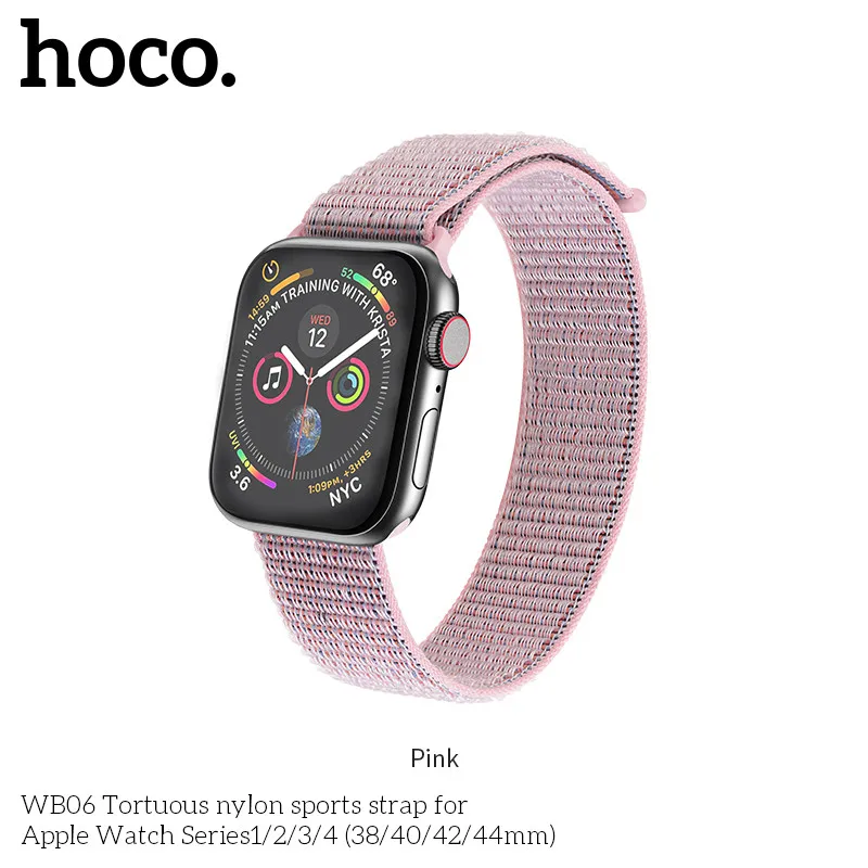 Ярко-розовый Hoco нейлоновый ремешок для Apple Watch, 4 ремешка, 44 мм, 42 мм, 40 мм, 38 мм, браслет Pulseira, аксессуары для часов, подходит для Apple Watch Series 5 Correas - Цвет ремешка: Ярко-розовый