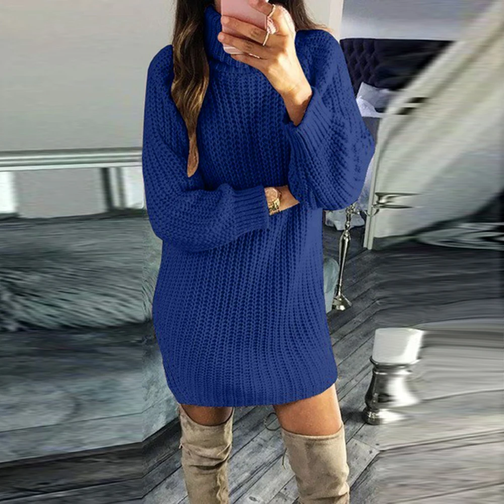 HEFLASHOR 2019 Knitted Sweater Dress Women Solid Autumn Turtleneck Pullover Casual Long Sleeve Jumpers Ropa Mujer Vestidos | Женская