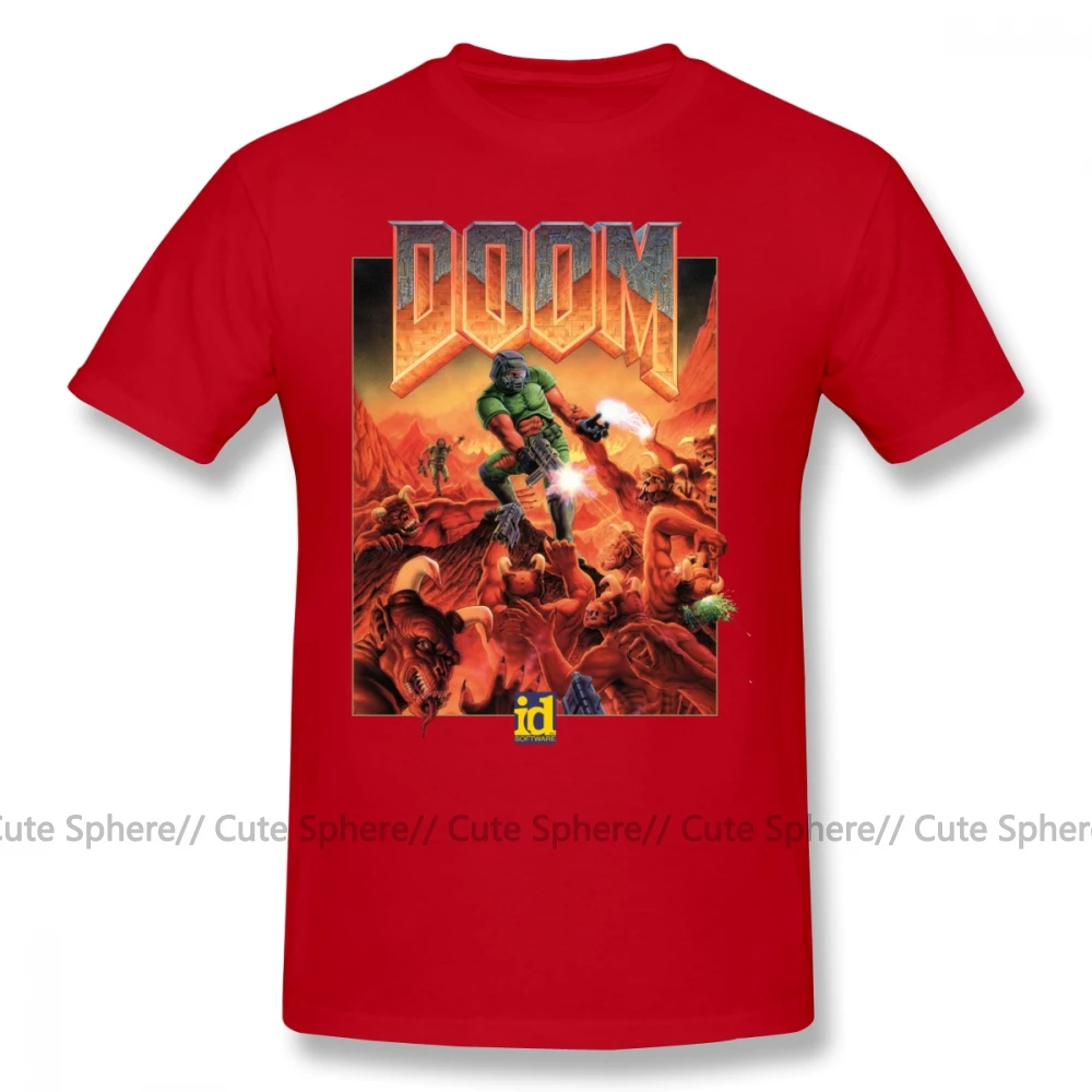 Wolfenstein футболка DOOM CLASSIC COVER футболка с короткими рукавами Мужская футболка с классическим принтом 100 хлопок забавная футболка 5x - Цвет: Red
